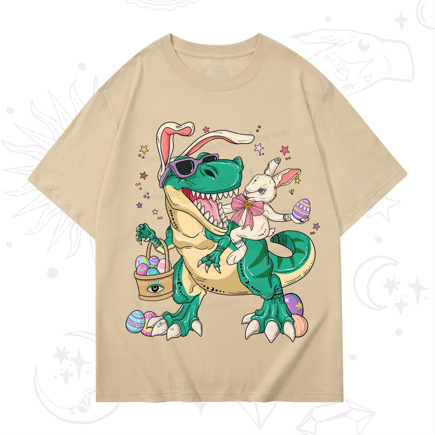 Purplehecate Easter Bunny Riding Dinosaur T-Shirt