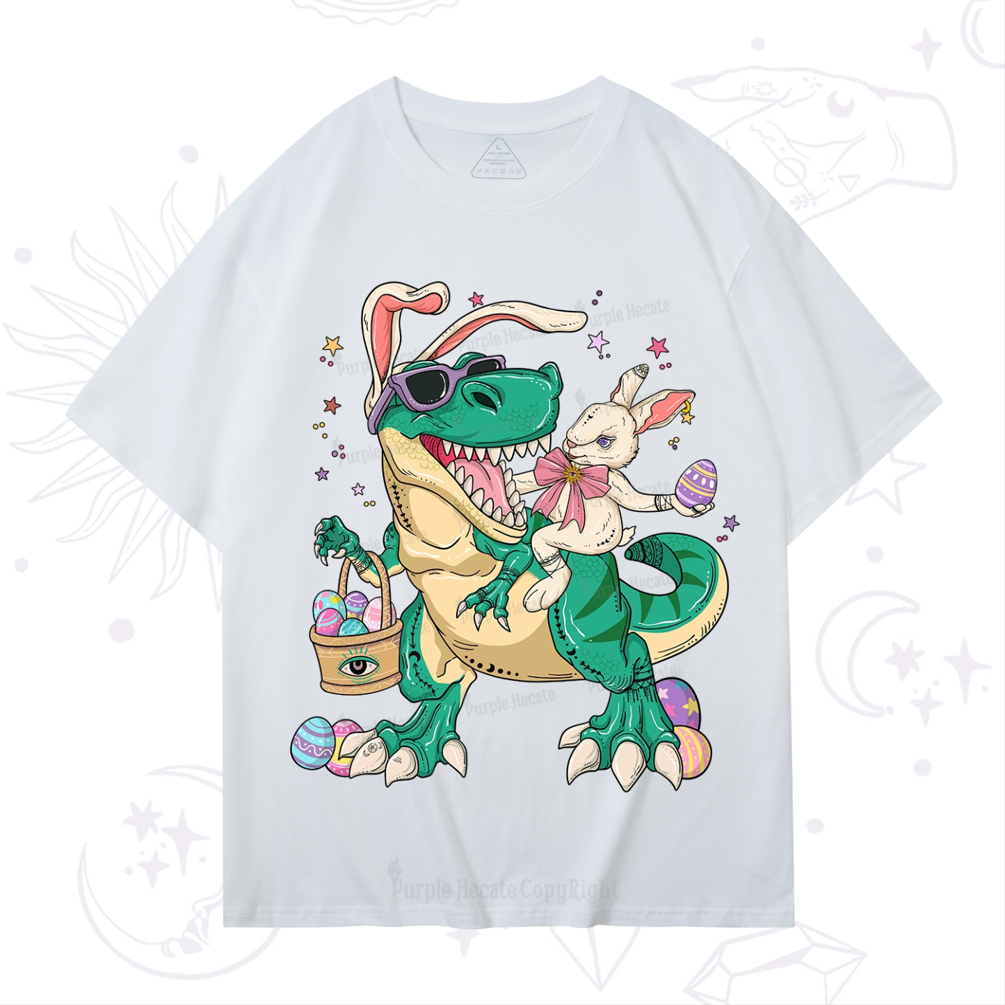 Purplehecate Easter Bunny Riding Dinosaur T-Shirt