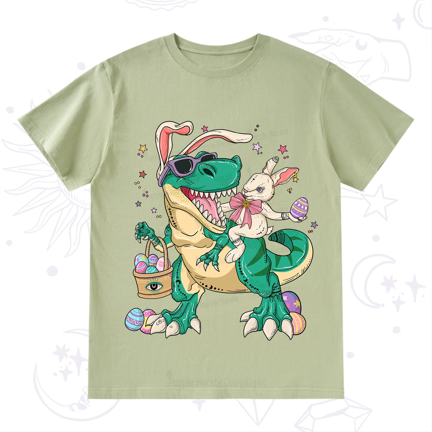 Purplehecate Easter Bunny Riding Dinosaur T-Shirt