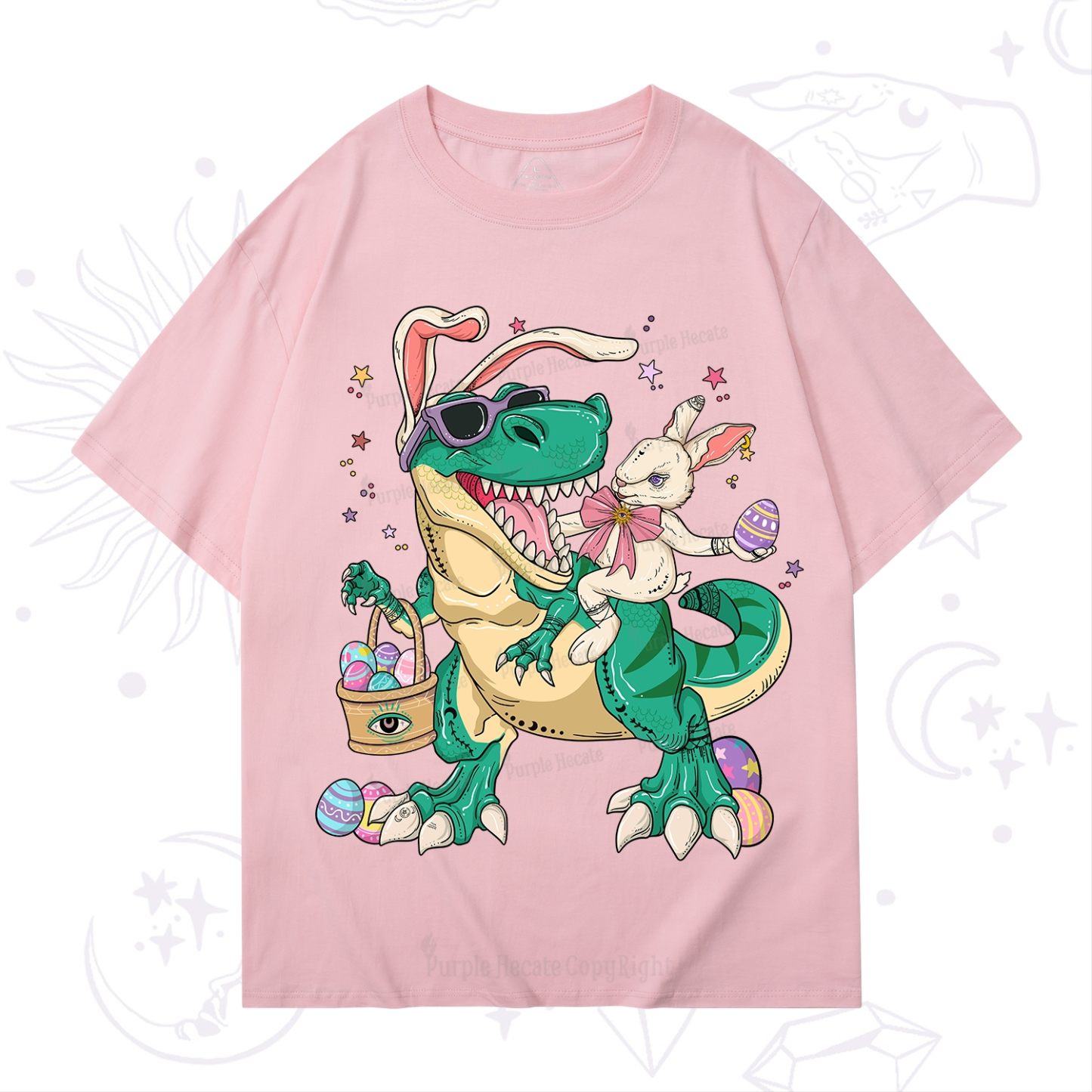 Purplehecate Easter Bunny Riding Dinosaur T-Shirt