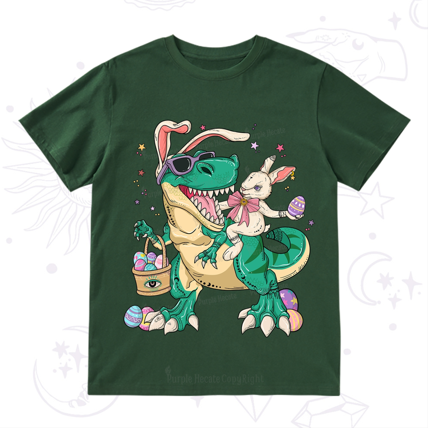 Purplehecate Easter Bunny Riding Dinosaur T-Shirt