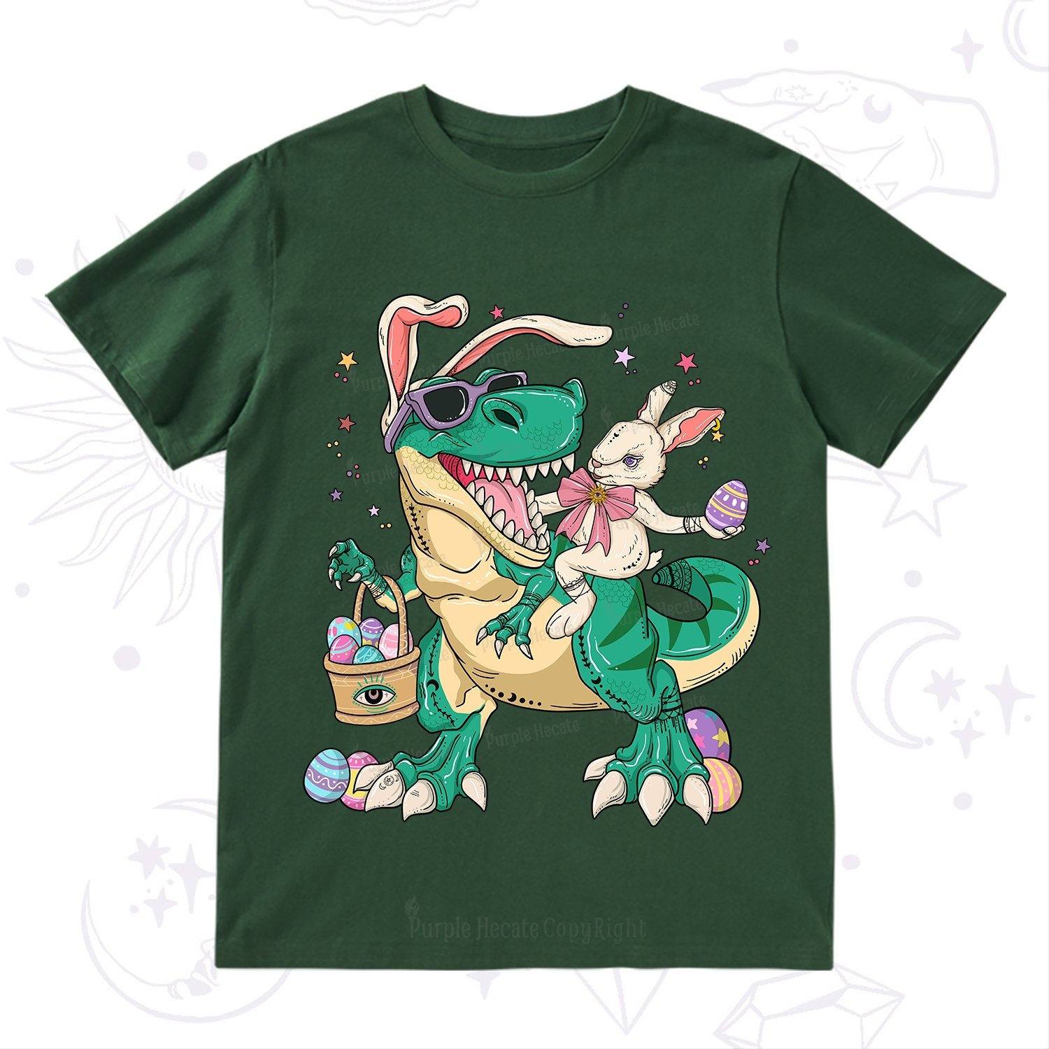 Purplehecate Easter Bunny Riding Dinosaur T-Shirt