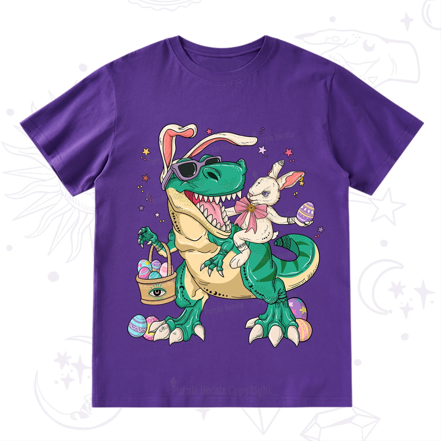Purplehecate Easter Bunny Riding Dinosaur T-Shirt