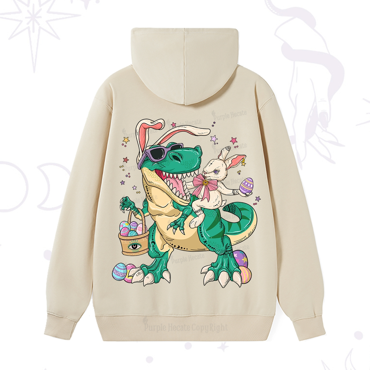 Purplehecate Easter Bunny Riding Dinosaur Hoodie
