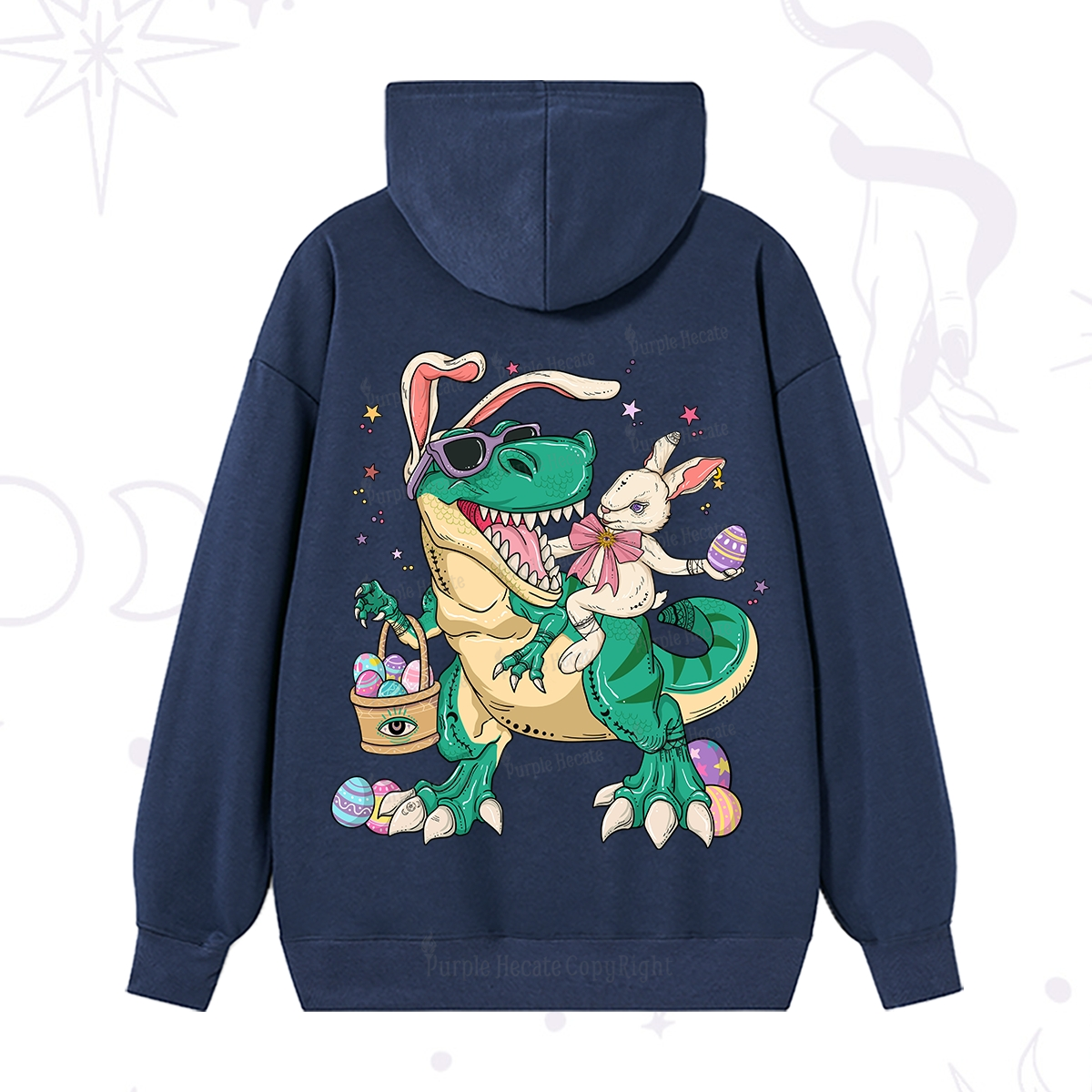 Purplehecate Easter Bunny Riding Dinosaur Hoodie