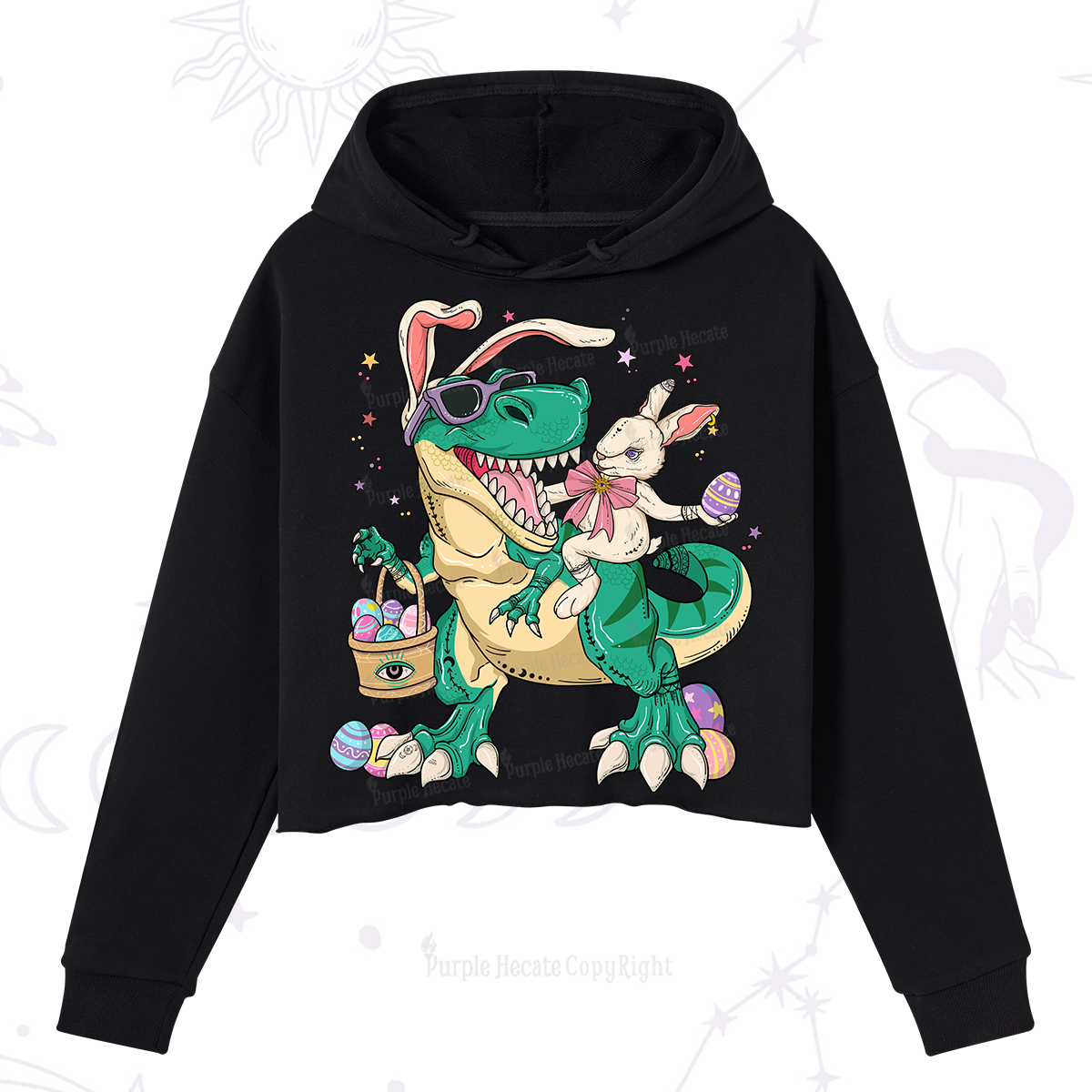 Purplehecate Easter Bunny Riding Dinosaur Crop Hoodie