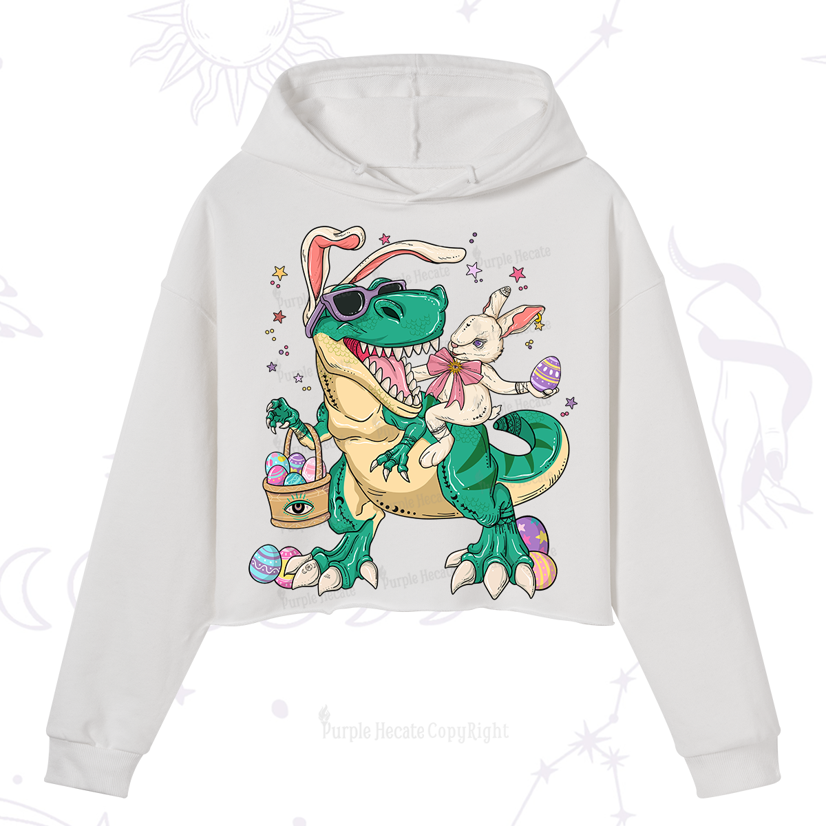 Purplehecate Easter Bunny Riding Dinosaur Crop Hoodie