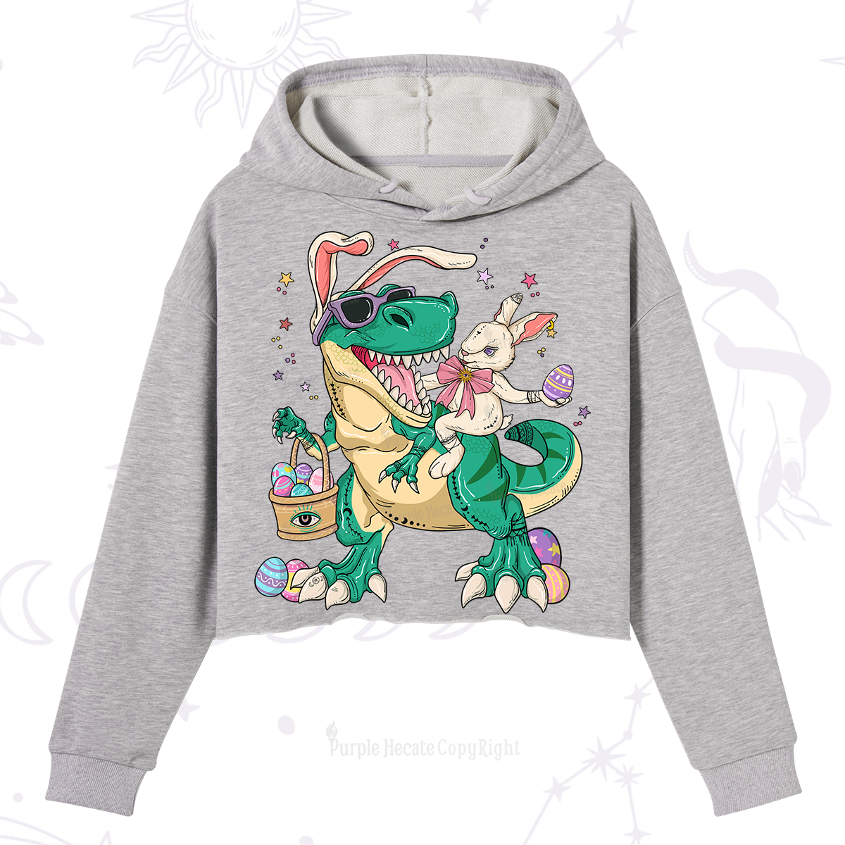 Purplehecate Easter Bunny Riding Dinosaur Crop Hoodie