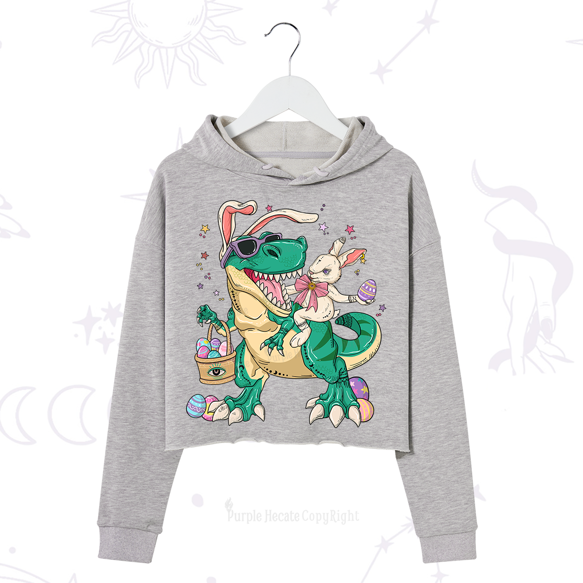 Purplehecate Easter Bunny Riding Dinosaur Crop Hoodie