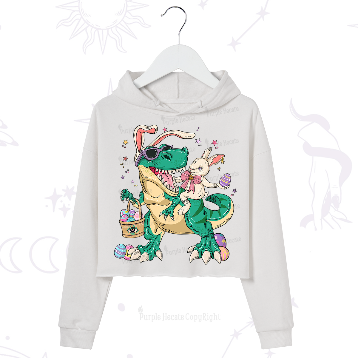 Purplehecate Easter Bunny Riding Dinosaur Crop Hoodie