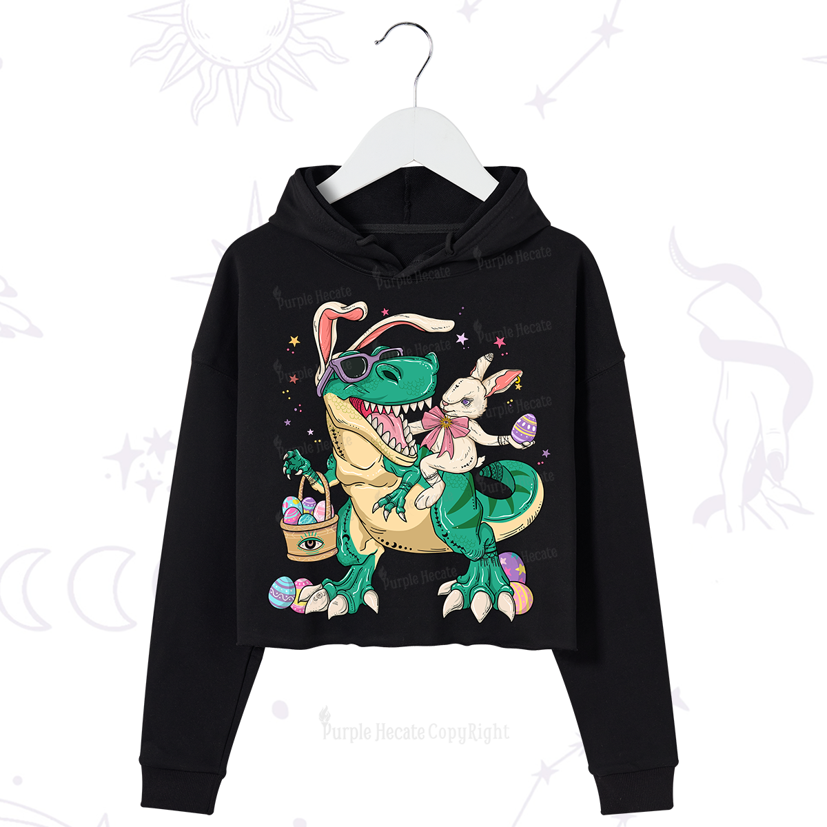Purplehecate Easter Bunny Riding Dinosaur Crop Hoodie