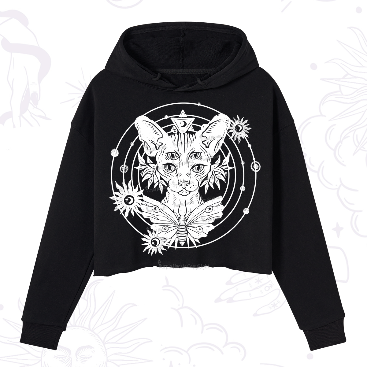 Purplehecate Mystic Sphynx Cat Lover Crop Hoodie