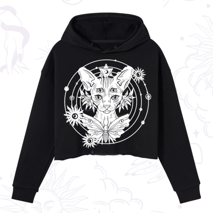 Purplehecate Mystic Sphynx Cat Lover Crop Hoodie