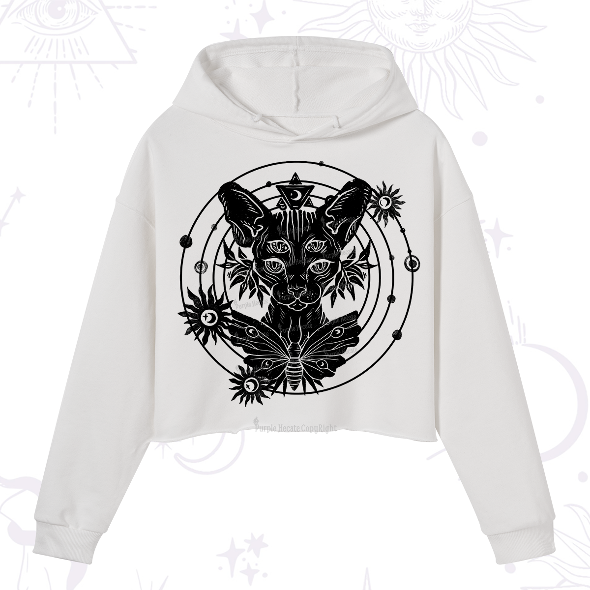 Purplehecate Mystic Sphynx Cat Lover Crop Hoodie