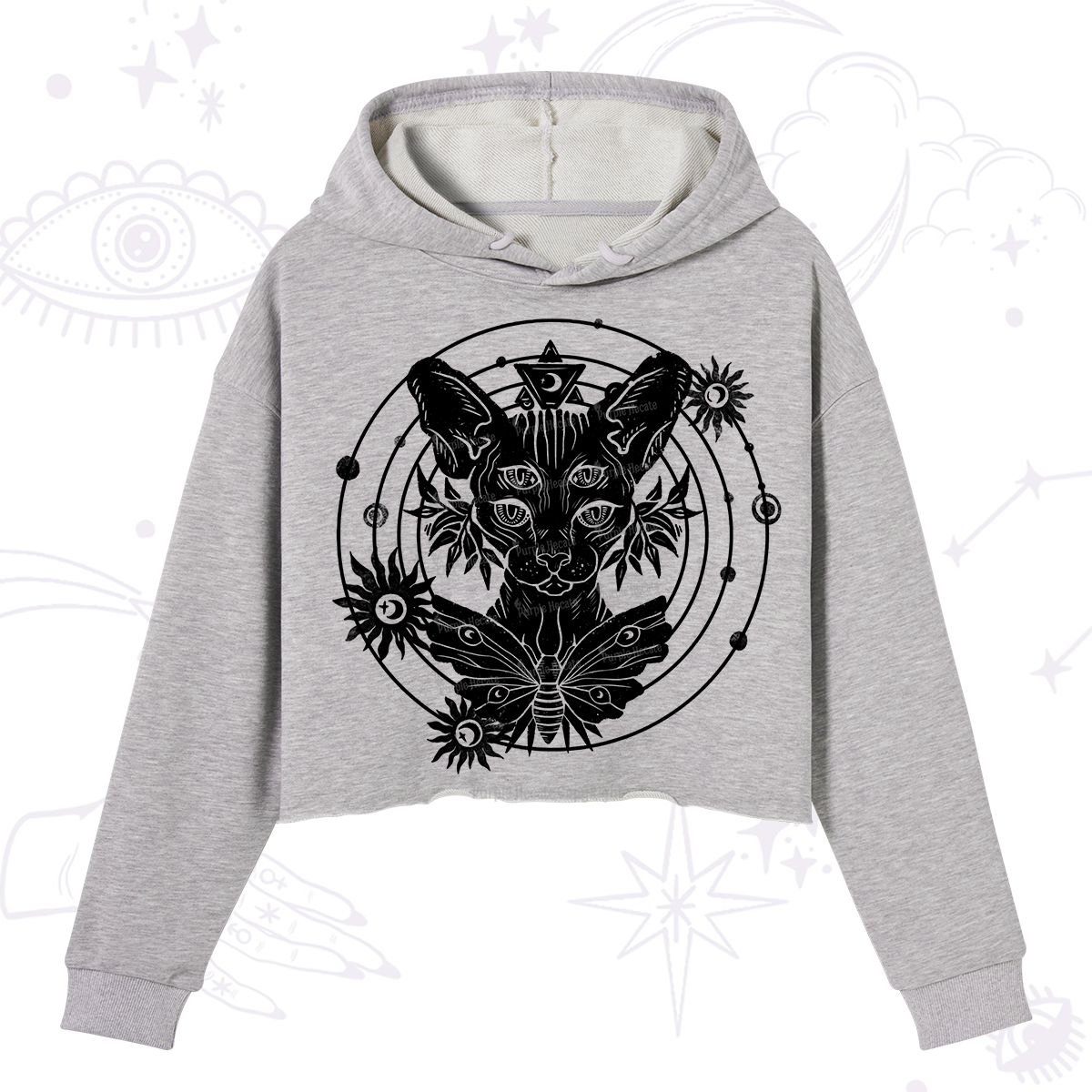 Purplehecate Mystic Sphynx Cat Lover Crop Hoodie