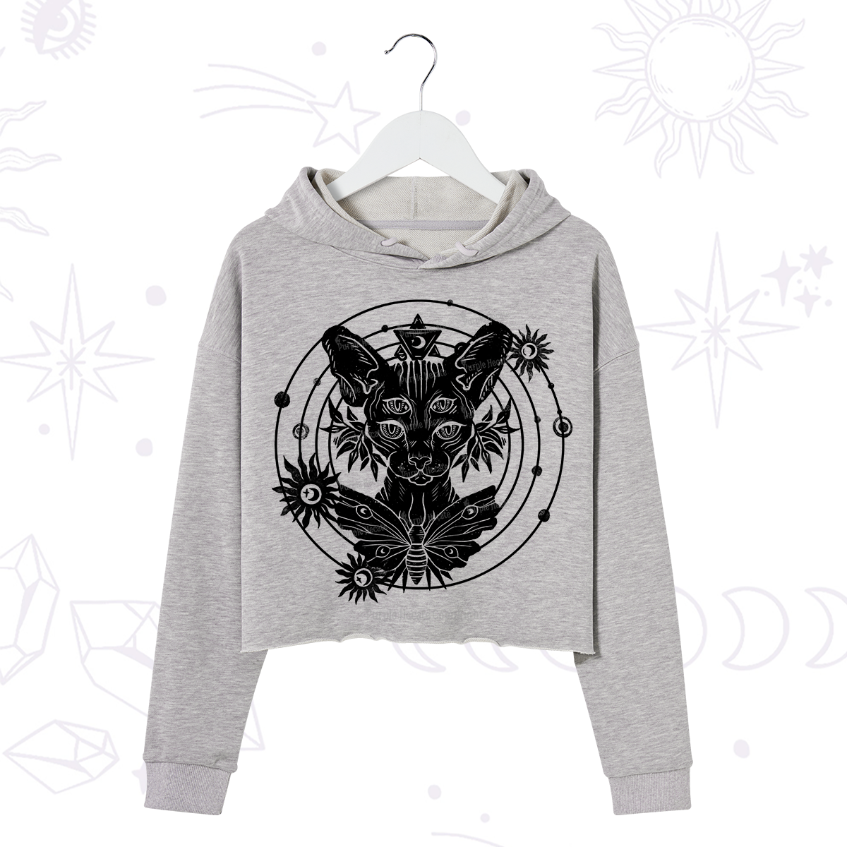 Purplehecate Mystic Sphynx Cat Lover Crop Hoodie