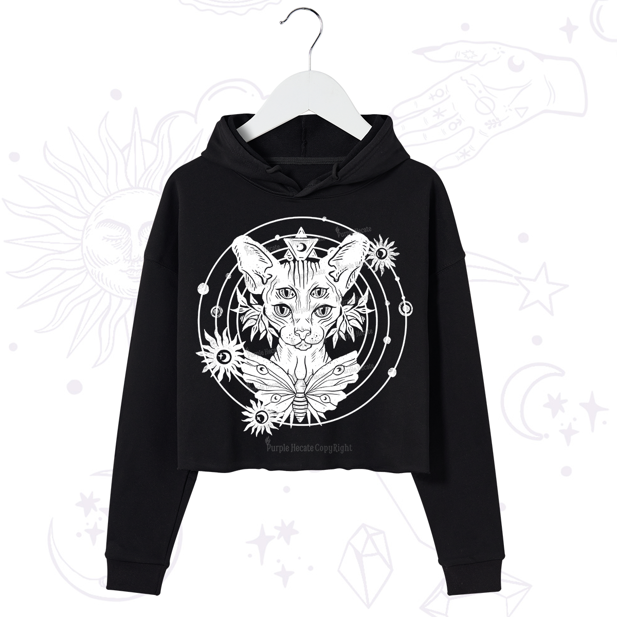 Purplehecate Mystic Sphynx Cat Lover Crop Hoodie