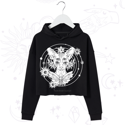 Purplehecate Mystic Sphynx Cat Lover Crop Hoodie