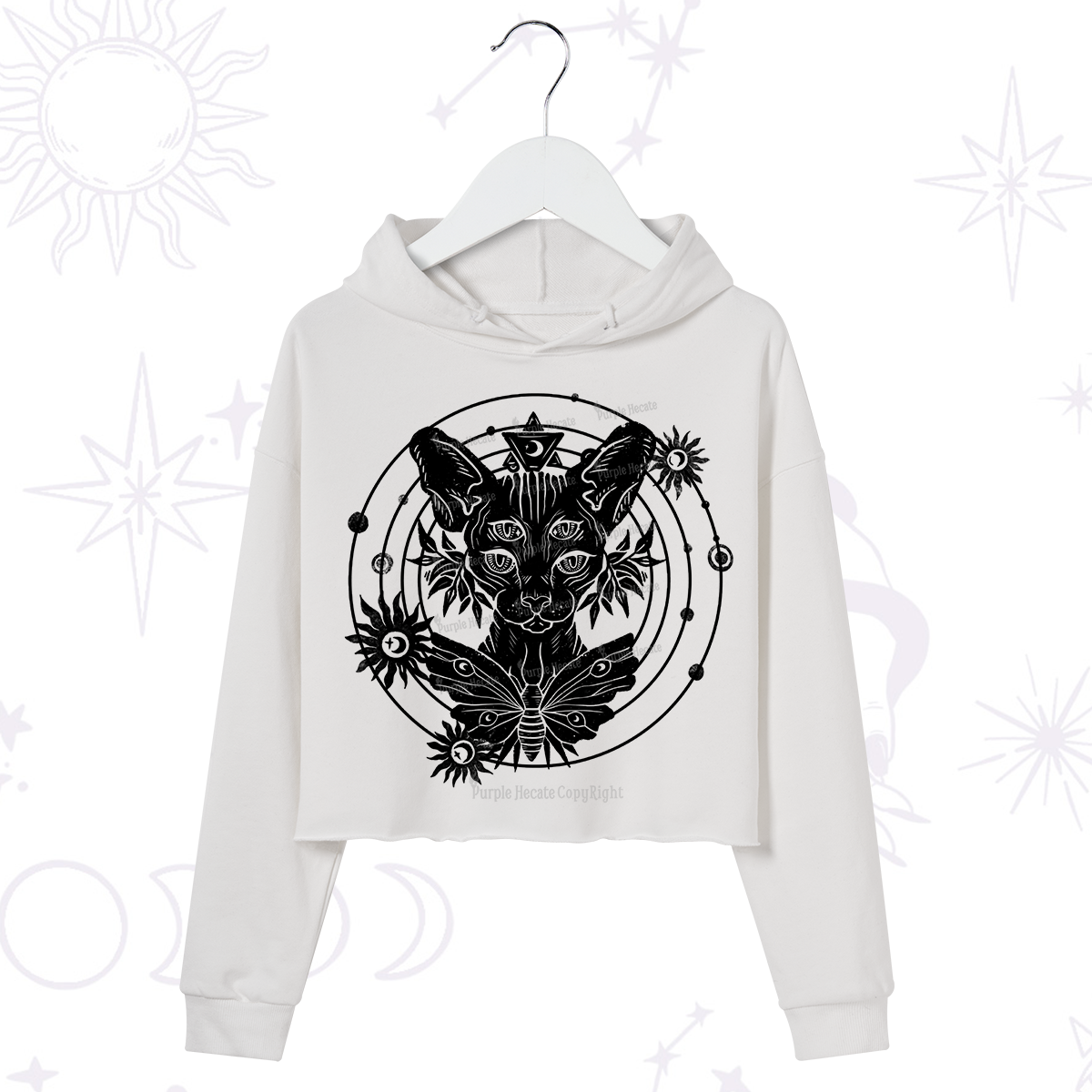 Purplehecate Mystic Sphynx Cat Lover Crop Hoodie
