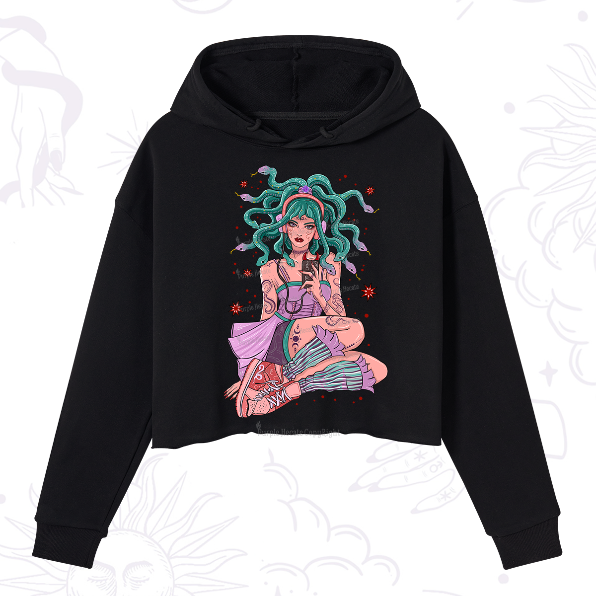 Purplehecate Gorgon Medusa Crop Hoodie