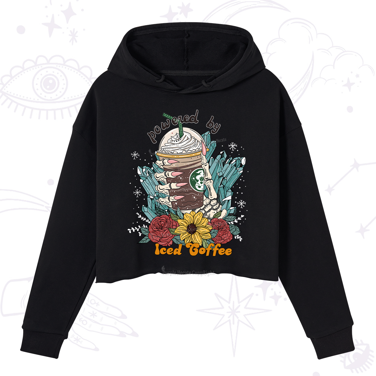 Purplehecate Powered By Ice Coffee Crop Hoodie