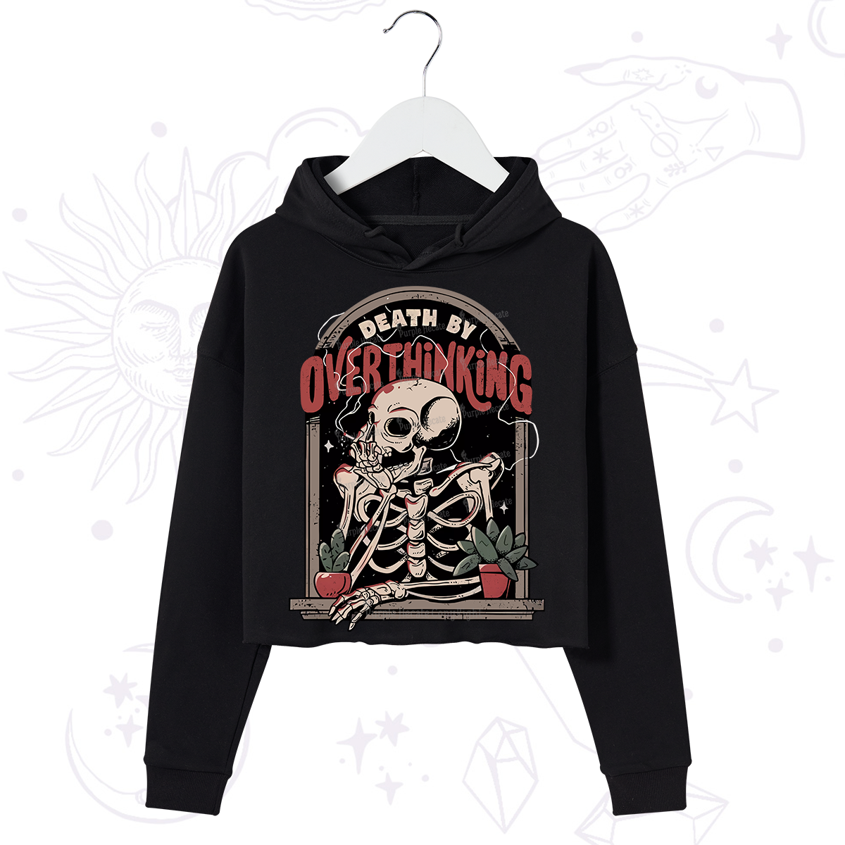 Purplehecate Death By Overthinking Crop Hoodie