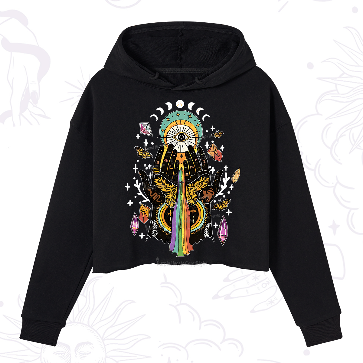 Purplehecate Mystical Witchy Hands Crop Hoodie