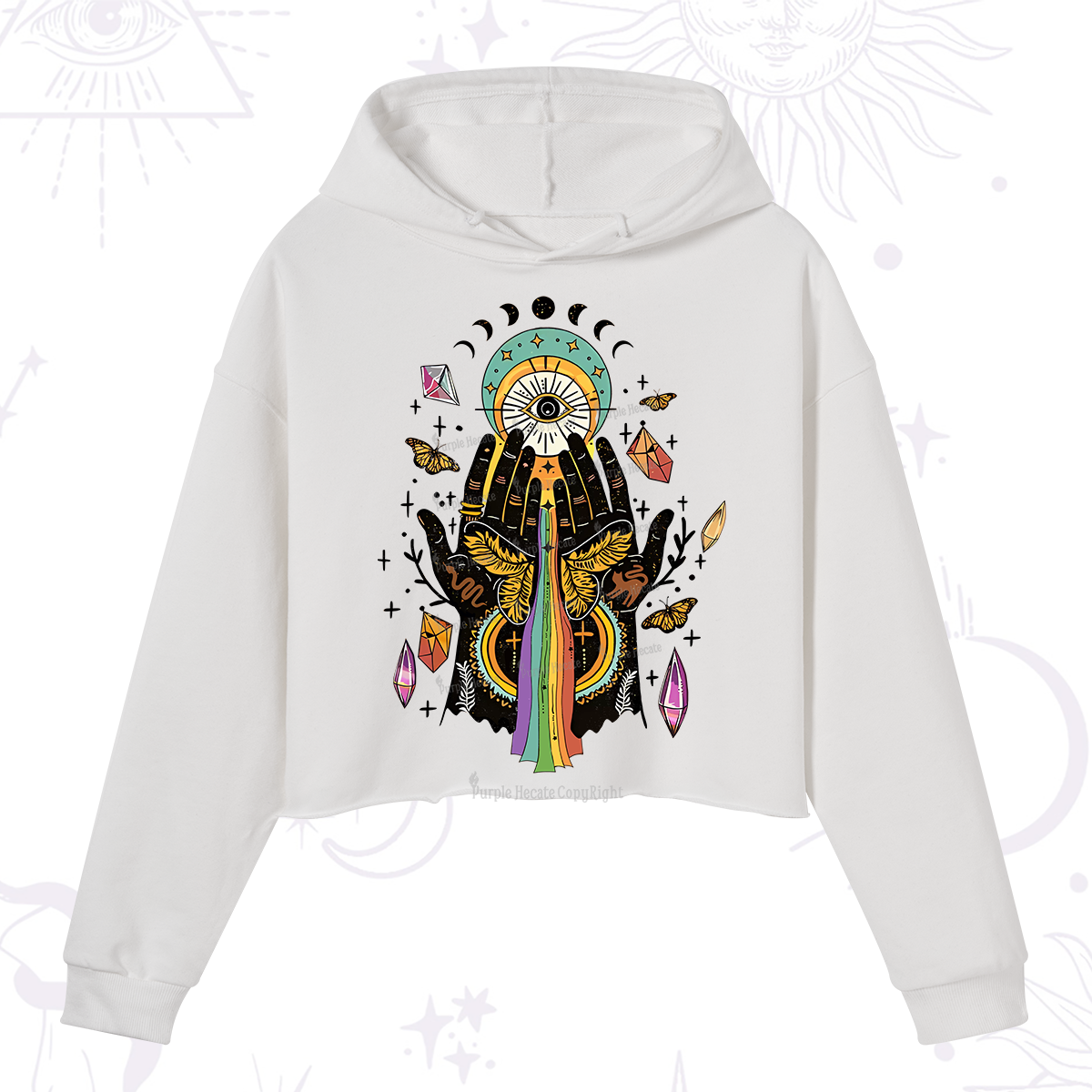 Purplehecate Mystical Witchy Hands Crop Hoodie