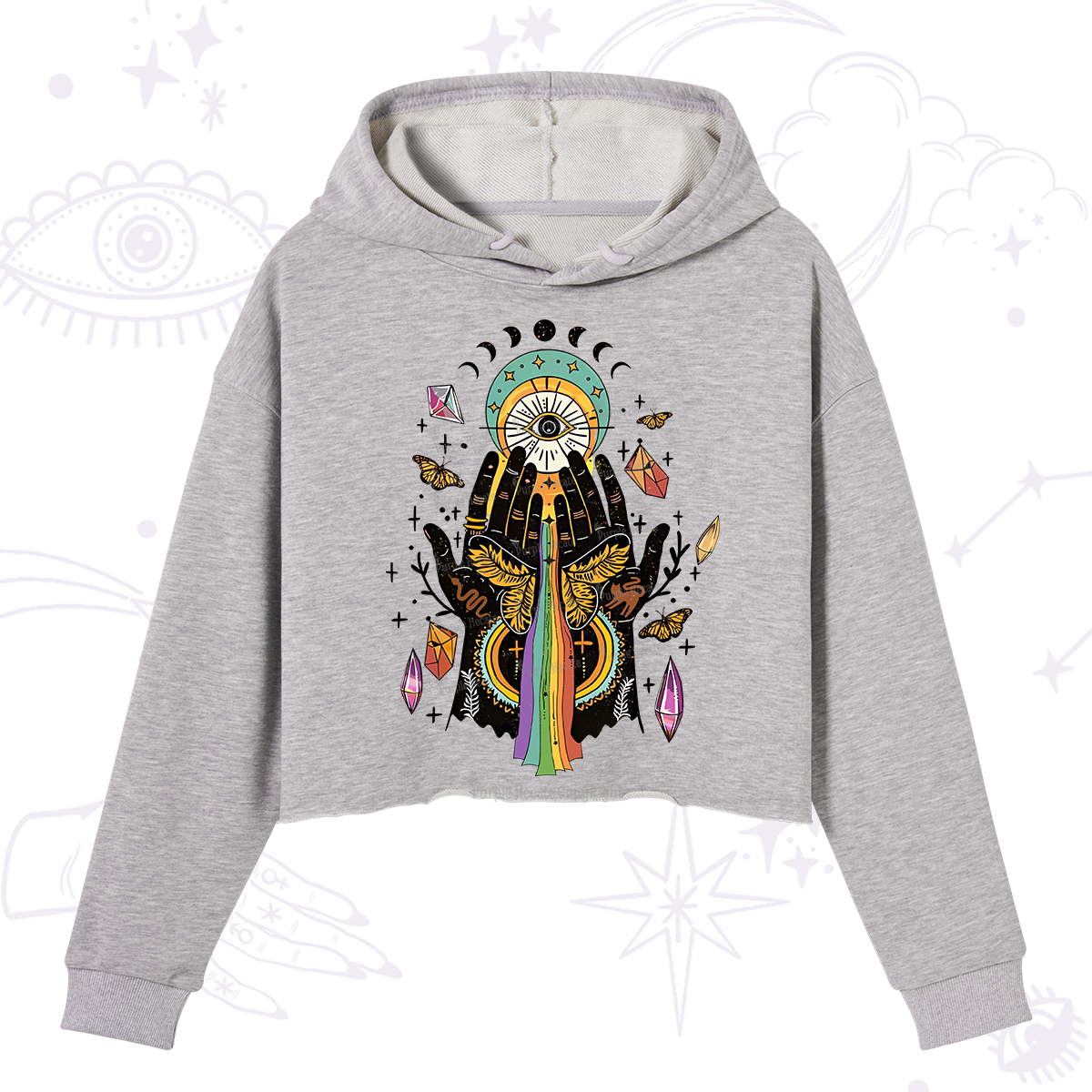 Purplehecate Mystical Witchy Hands Crop Hoodie