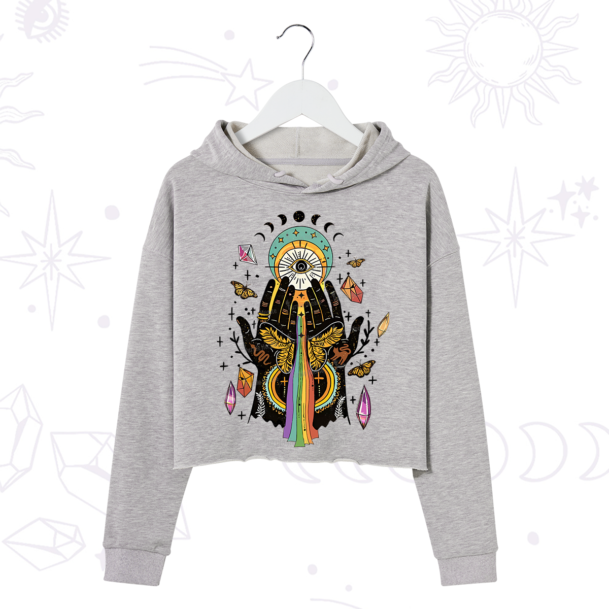 Purplehecate Mystical Witchy Hands Crop Hoodie