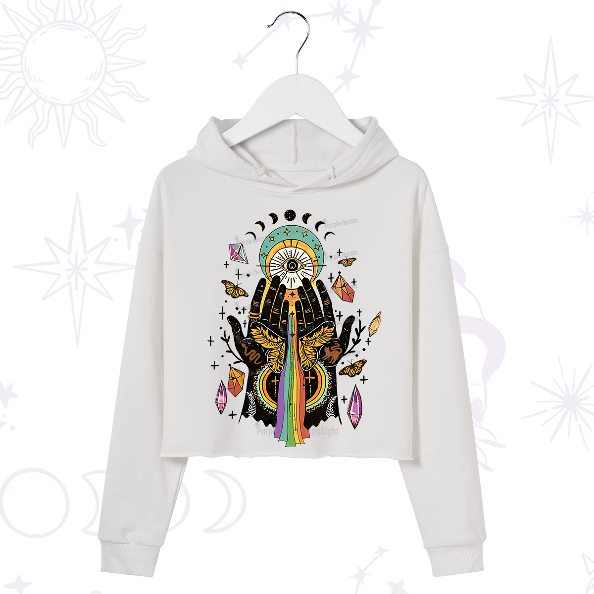 Purplehecate Mystical Witchy Hands Crop Hoodie