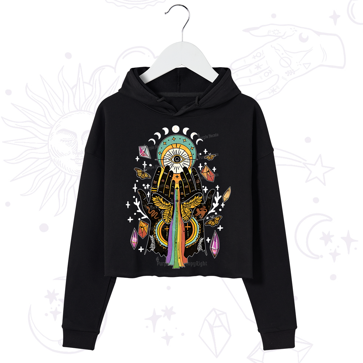 Purplehecate Mystical Witchy Hands Crop Hoodie