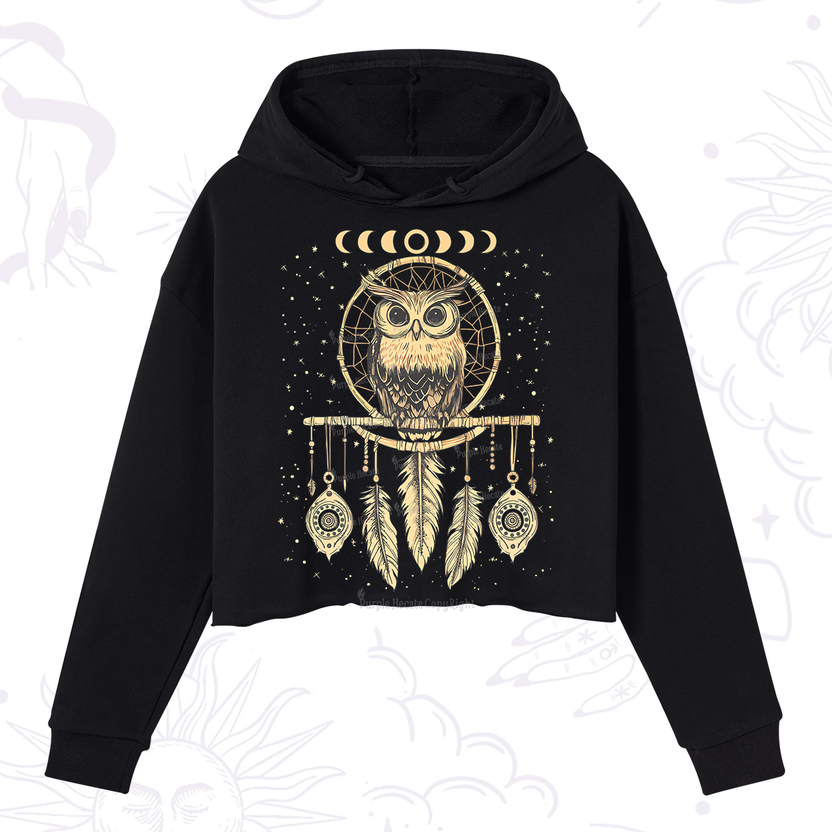 Purplehecate Luna Owl Dream Catcher Crop Hoodie