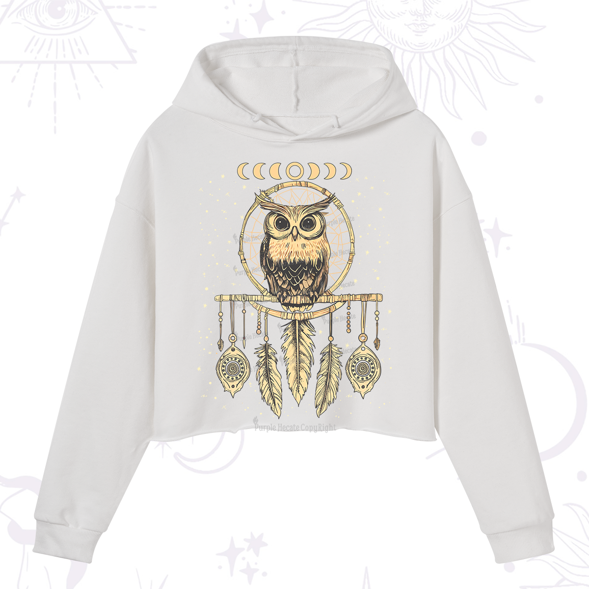 Purplehecate Luna Owl Dream Catcher Crop Hoodie