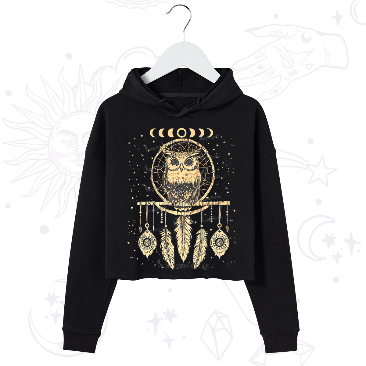 Purplehecate Luna Owl Dream Catcher Crop Hoodie