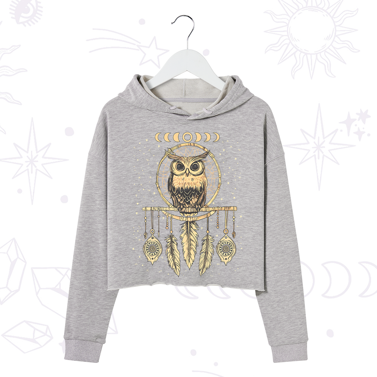 Purplehecate Luna Owl Dream Catcher Crop Hoodie