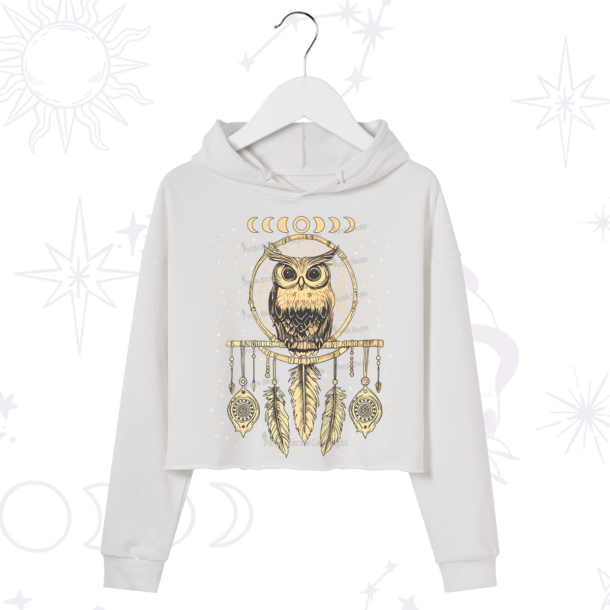 Purplehecate Luna Owl Dream Catcher Crop Hoodie