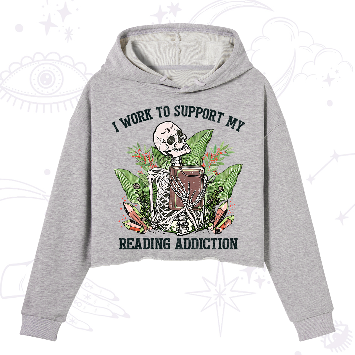 Purplehecate I Work Support My Reading Addiction Crop Hoodie