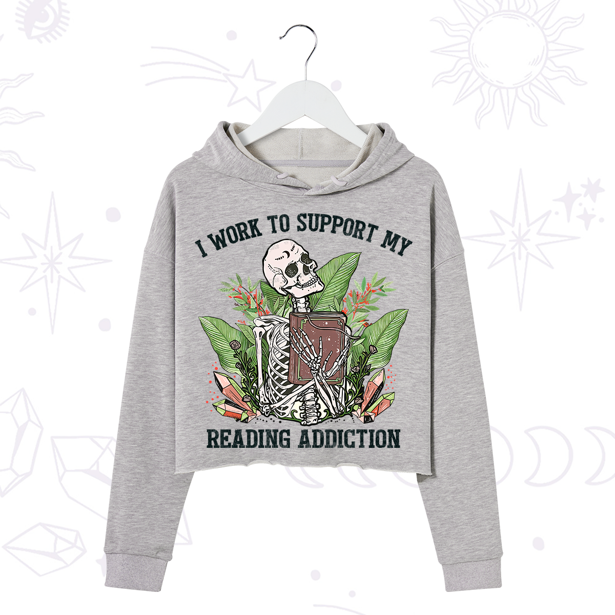 Purplehecate I Work Support My Reading Addiction Crop Hoodie