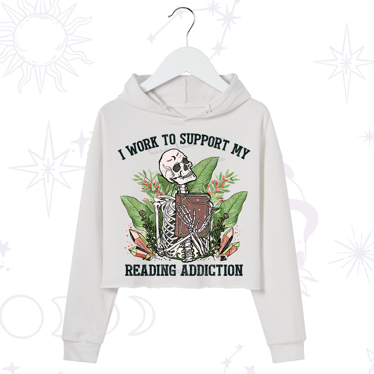 Purplehecate I Work Support My Reading Addiction Crop Hoodie