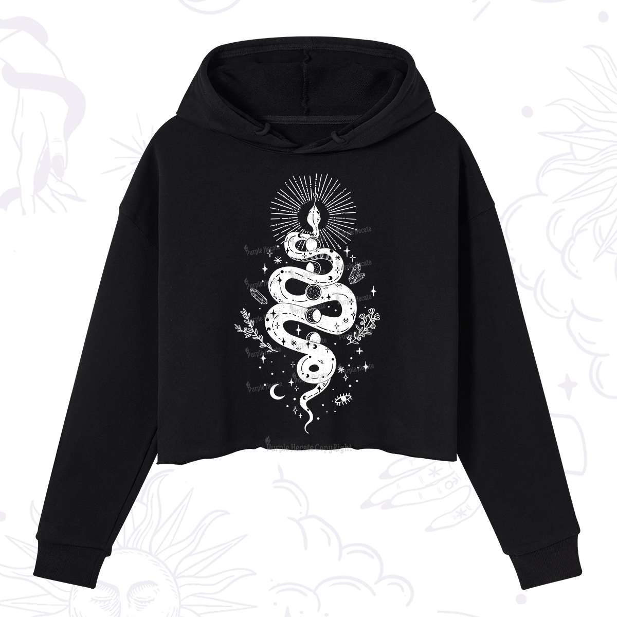 Purplehecate Mystical Moon Phases Snake Crop Hoodie