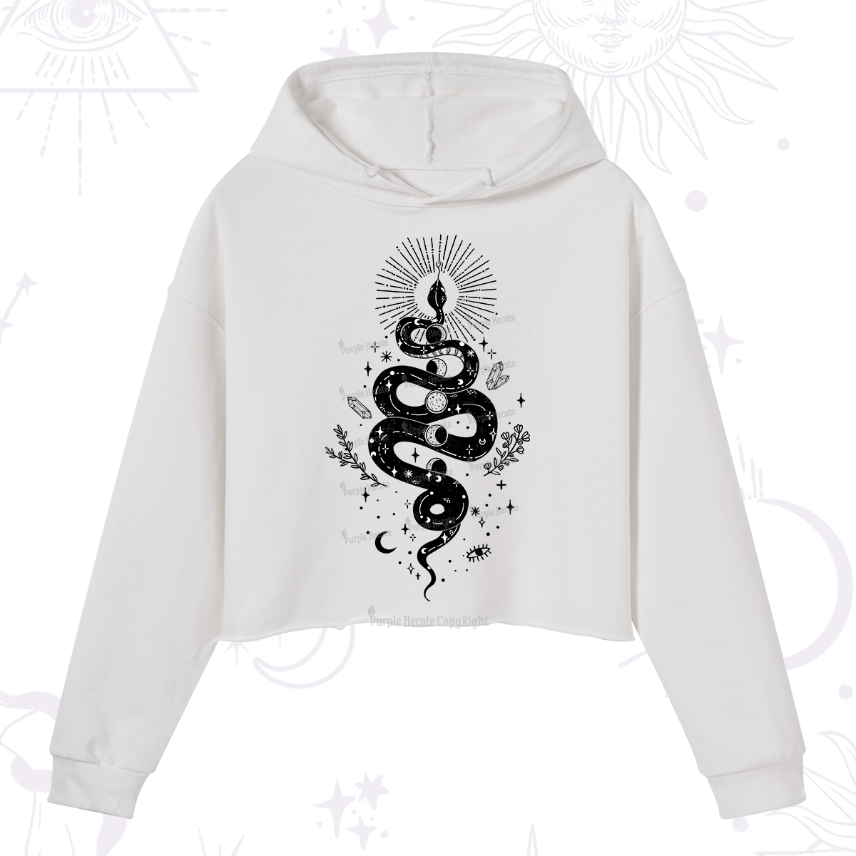 Purplehecate Mystical Moon Phases Snake Crop Hoodie