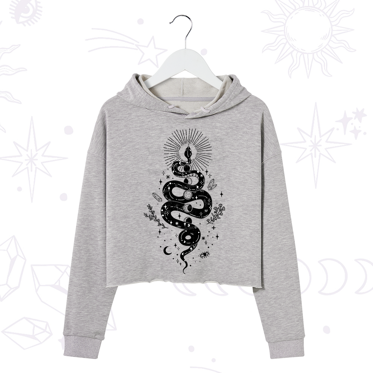 Purplehecate Mystical Moon Phases Snake Crop Hoodie