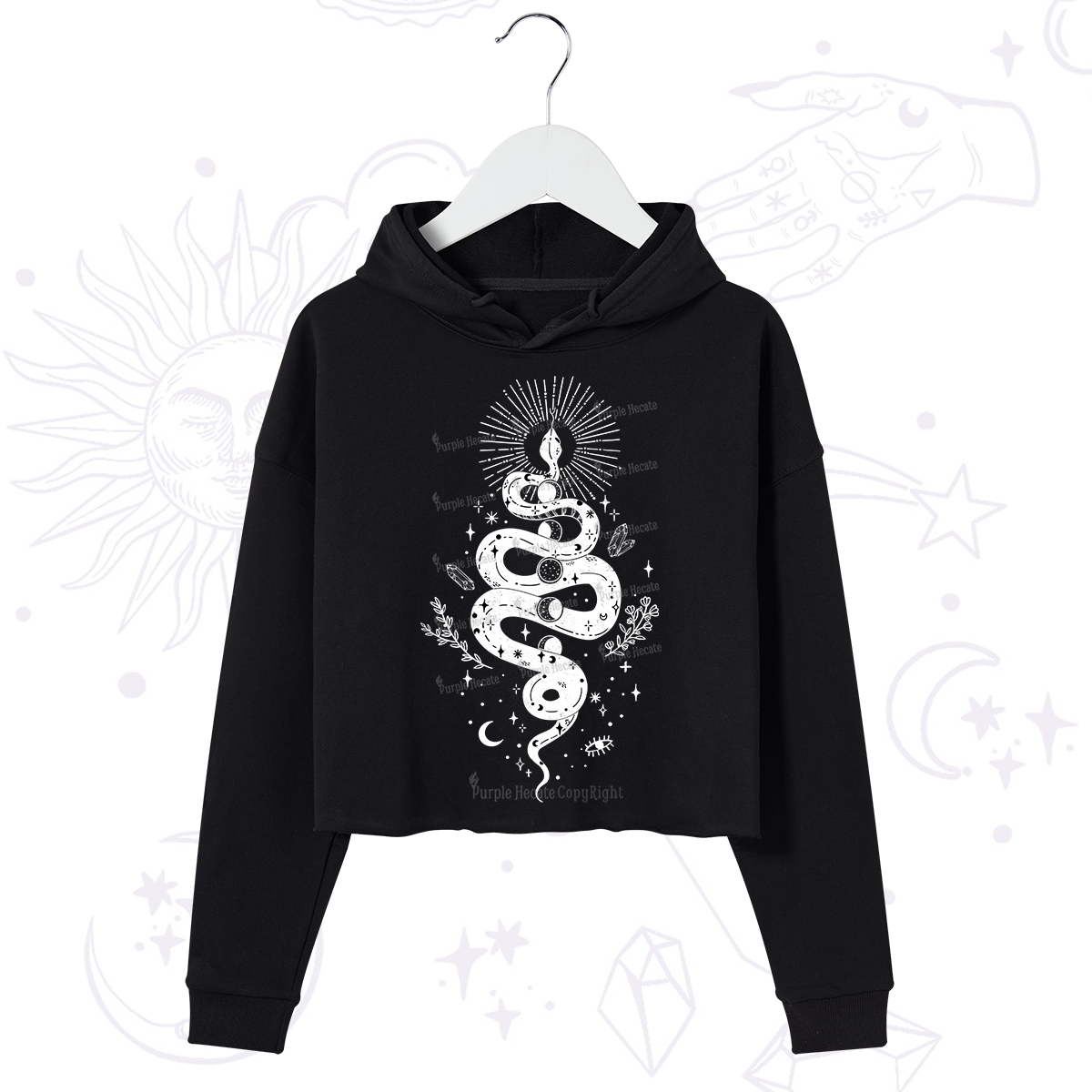Purplehecate Mystical Moon Phases Snake Crop Hoodie