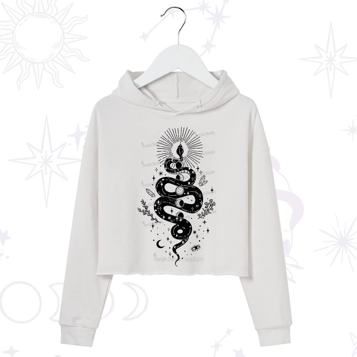 Purplehecate Mystical Moon Phases Snake Crop Hoodie
