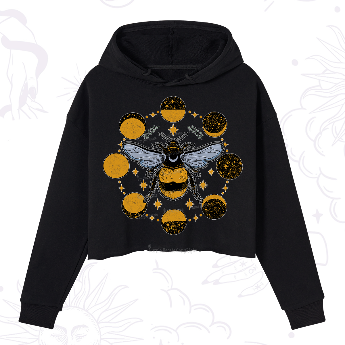 Purplehecate Phases of the Moon Bee Crop Hoodie