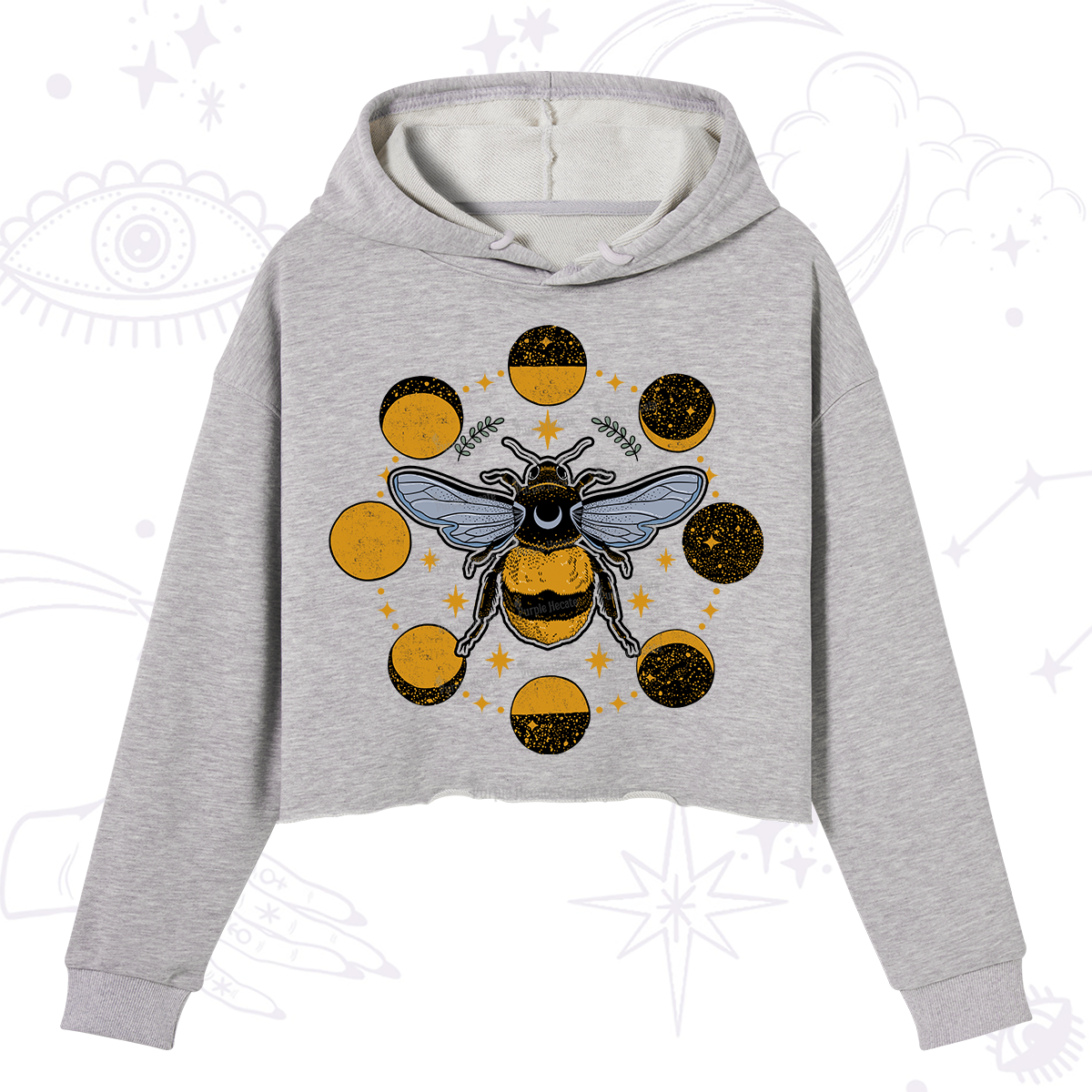 Purplehecate Phases of the Moon Bee Crop Hoodie