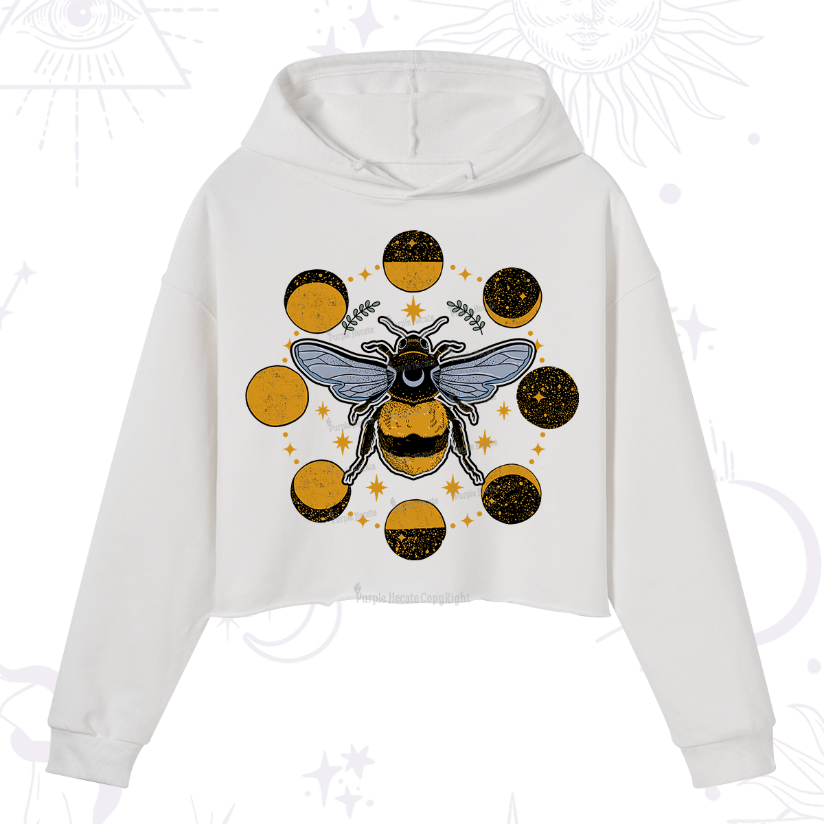 Purplehecate Phases of the Moon Bee Crop Hoodie