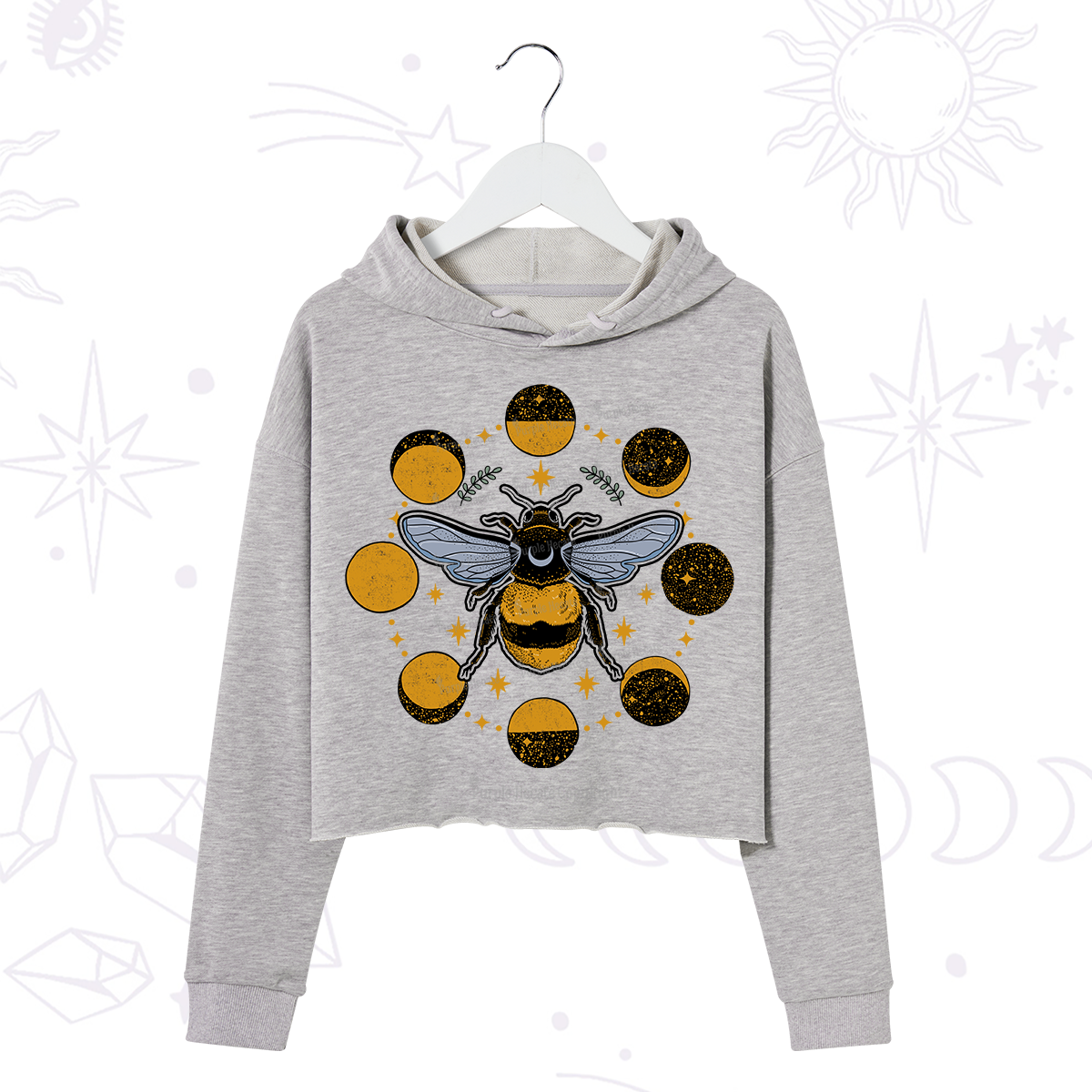 Purplehecate Phases of the Moon Bee Crop Hoodie