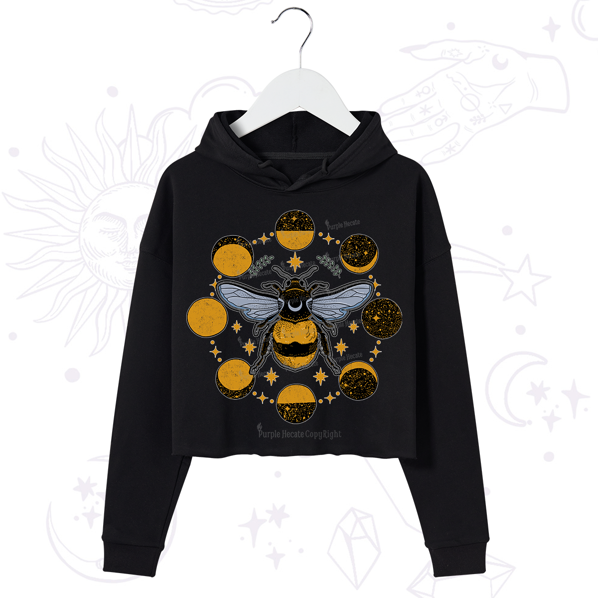 Purplehecate Phases of the Moon Bee Crop Hoodie